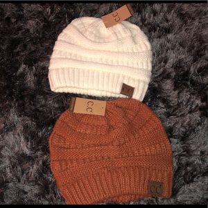 C.C. Ivory and rust beanie
